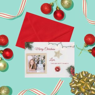 Christmas Foliage & String Lights Holiday Photo Card
