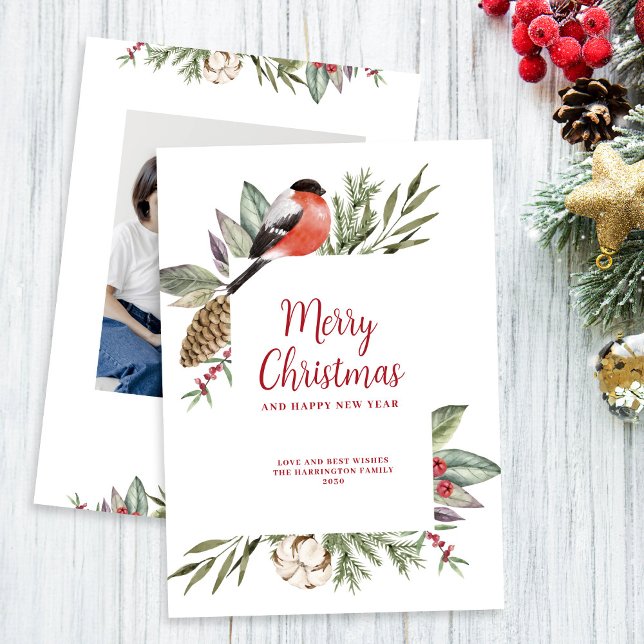Christmas Foliage White Photo Holiday Card (Creator Uploaded)