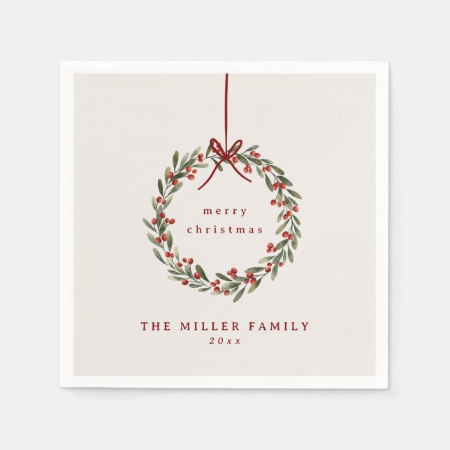 Christmas foliage wreath with red bow  napkin (Front)