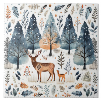 Christmas Folk Art Deer Ceramic Tile