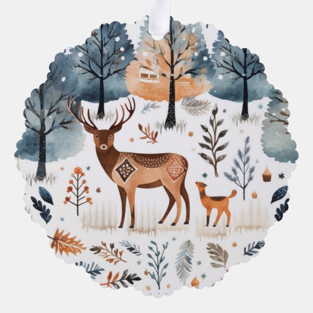 Christmas Folk Art Deer Tree Decoration Card (Back)