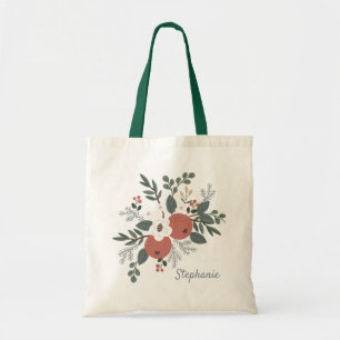 Christmas Folk Art Floral Bouquet Tote Bag