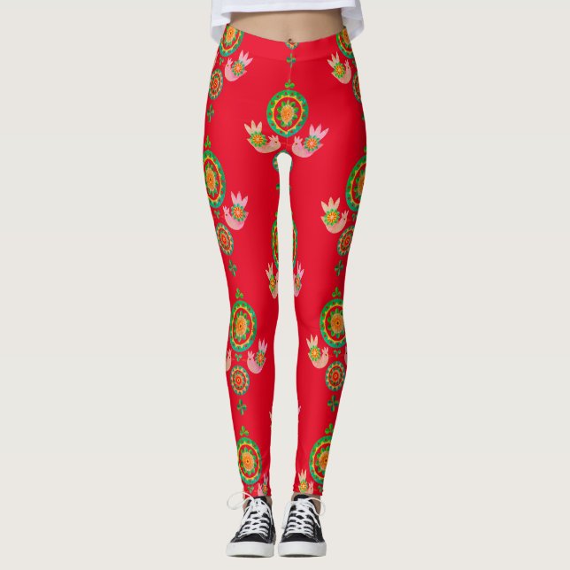 CHRISTMAS FOLK ART PRINTED Leggings (Front)