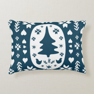 Christmas Folk Art: Scandinavian Doodle. Decorative Cushion