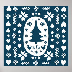 Christmas Folk Art: Scandinavian Doodle. Poster