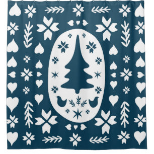 Christmas Folk Art: Scandinavian Doodle. Shower Curtain