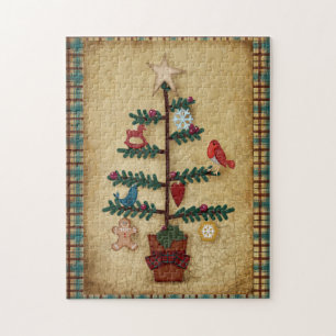 Christmas Folk Art Tree   Prim Style Jigsaw Puzzle