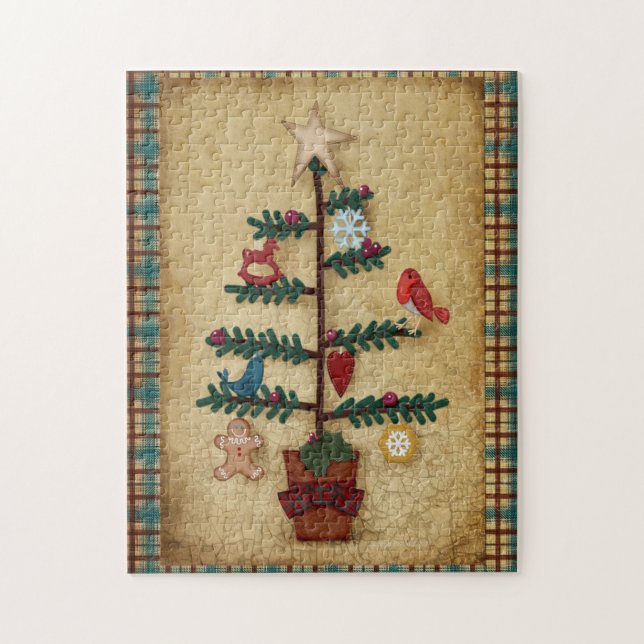 Christmas Folk Art Tree | Prim Style Jigsaw Puzzle (Vertical)