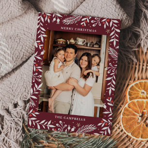 Christmas Folk Floral Photo Holiday Card