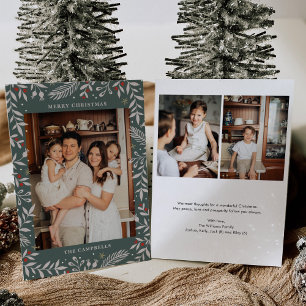 Christmas Folk Floral Photo Holiday Card