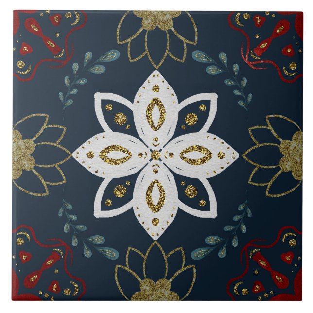 Christmas Folk Nordic Art Ceramic Tile (Front)