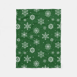 Christmas Folk Snowflakes Green Fleece Blanket