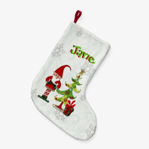 Christmas Folk Whimsey 3D Lettering PERSONALIZED Small Christmas Stocking