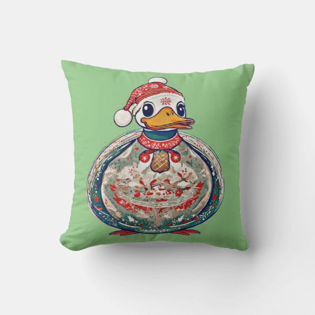 Christmas Folklore Duck Wearing A Santa Hat Cushion (Front)