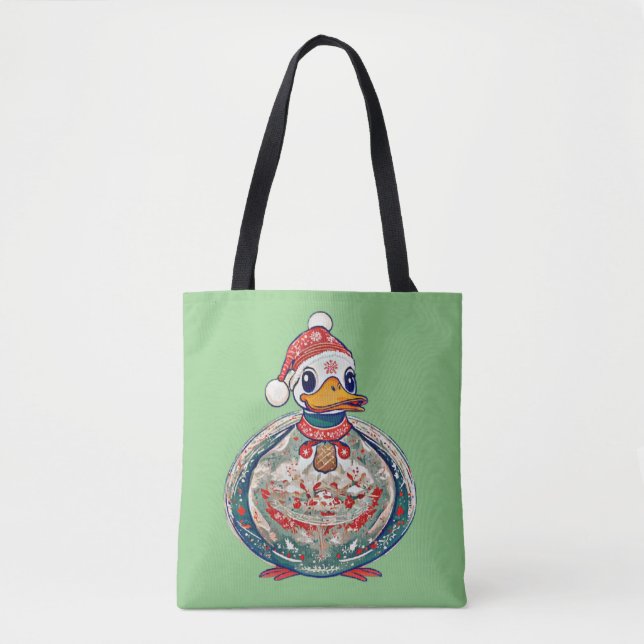 Christmas Folklore Duck Wearing A Santa Hat Tote Bag (Front)