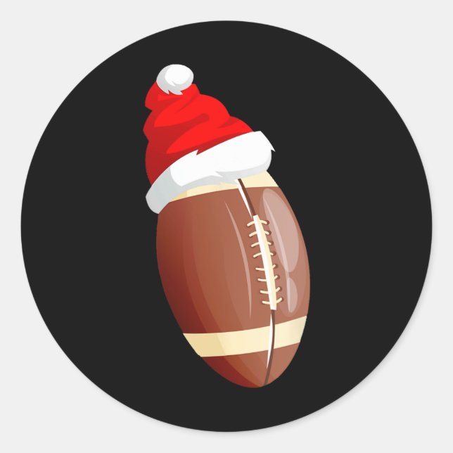christmas football ball santa hat funny sport xmas classic round sticker (Front)