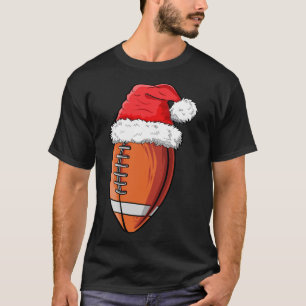 Christmas Football Ball Santa Hat Funny Sports Xma T-Shirt