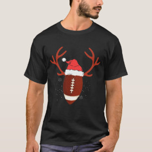 Christmas Football Ball Santa Hat Reindeer Xmas T-Shirt