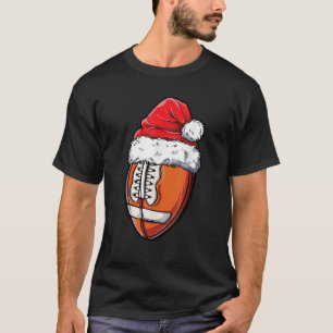 Christmas Football Ball Santa Hat Xmas Boys Men Te T-Shirt