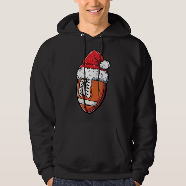Christmas Football Ball Santa Hat Xmas Team Sport Hoodie (Front)