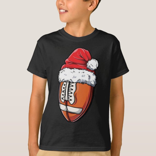 Christmas Football Ball Santa Hat Xmas Team Sport T-Shirt (Front)