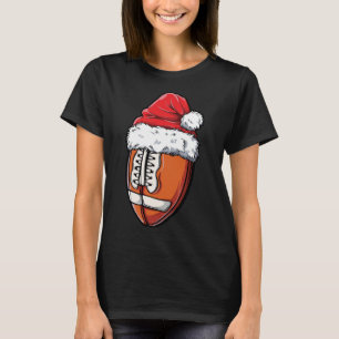 Christmas Football Ball Santa Hat Xmas Team Sport T-Shirt