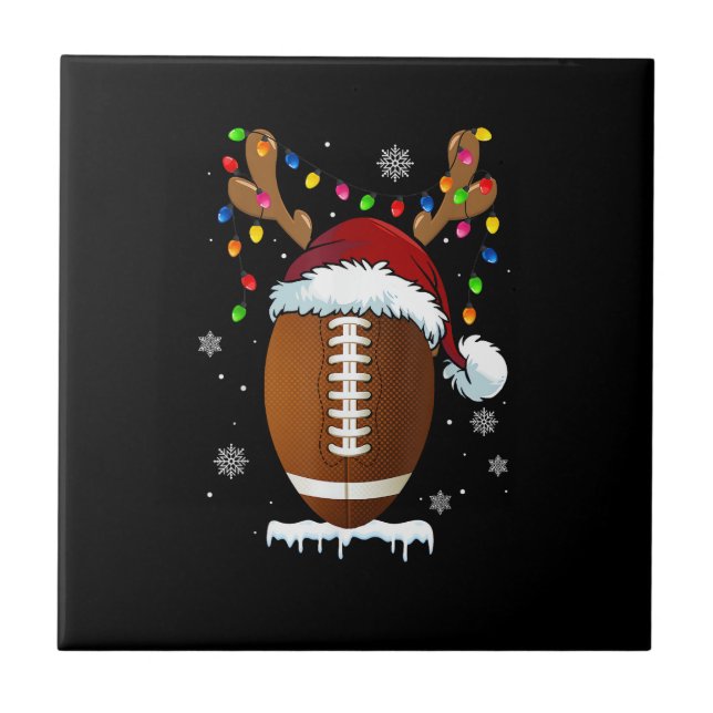 Christmas Football Ball Santa Lights Funny Boys Me Ceramic Tile (Front)