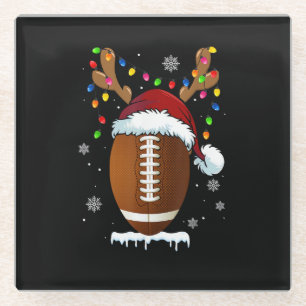 Christmas Football Ball Santa Lights Funny Boys Me Glass Coaster