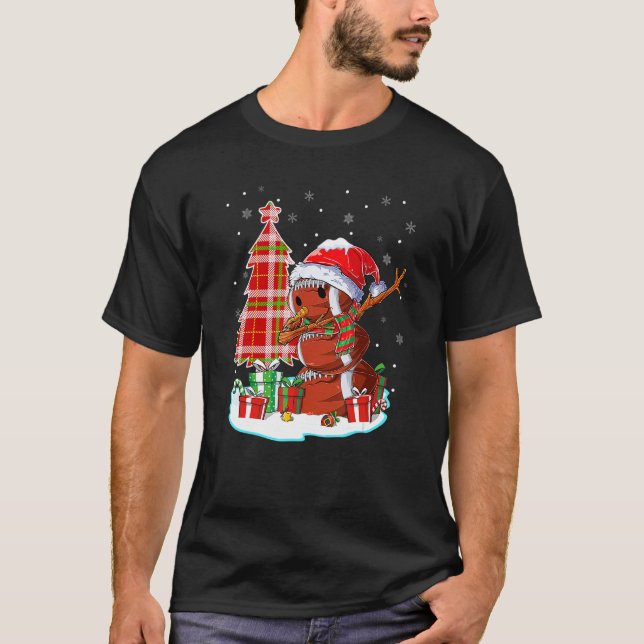 Christmas Football Ball Snowman Dabbing Santa Hat  T-Shirt (Front)