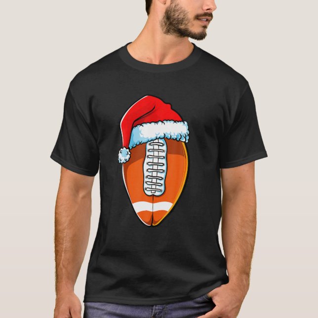 Christmas Football Funny Santa Hat Ball Men Women T-Shirt (Front)