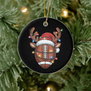 Christmas Football Lover Santa Hat Sports Xmas Ceramic Ornament