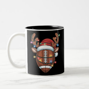 Christmas Football Lover Santa Hat Sports Xmas Two-Tone Coffee Mug