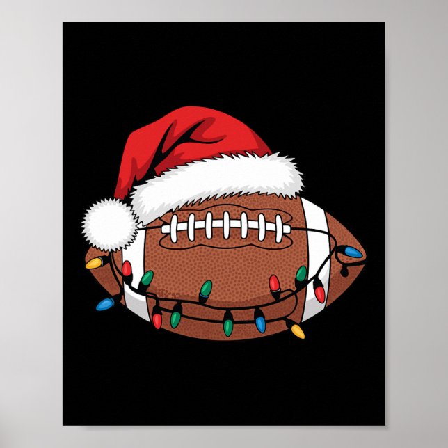 Christmas Football Player Xmas Lights Santa Sports Poster (Front)