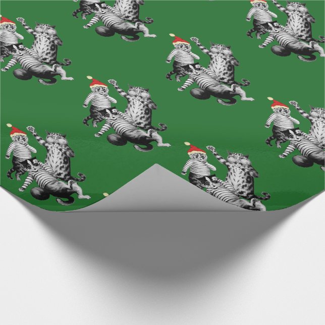 Christmas Football Playing Cats Wrapping Paper (Corner)