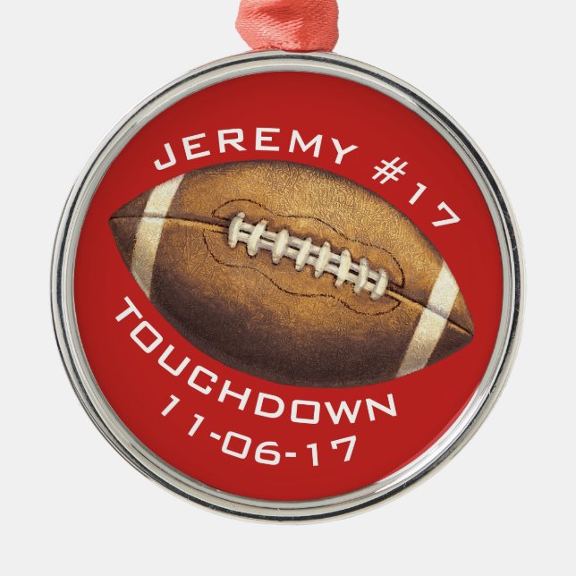Christmas Football Red Touchdown Sports Metal Ornament (Front)
