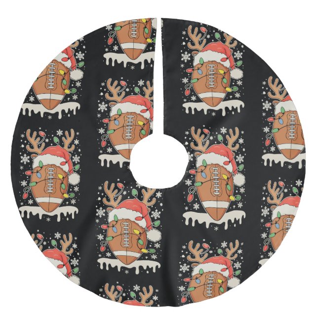 Christmas Football Santa Hat Reindeer Xmas Lights Brushed Polyester Tree Skirt (Front)