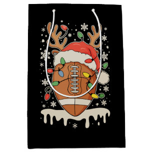 Christmas Football Santa Hat Reindeer Xmas Lights Medium Gift Bag