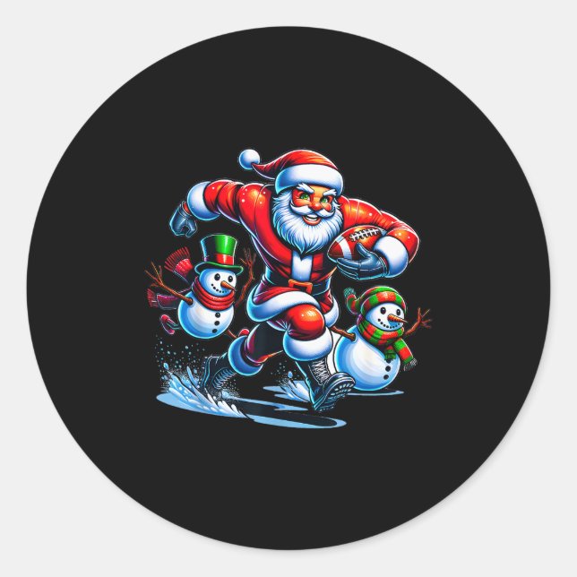 Christmas Football Santa Playing Football  Classic Round Sticker (Front)