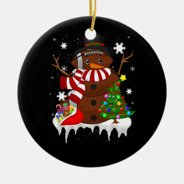 Christmas Football Snowman Football Lover Merry Xm Ceramic Ornament (Front)