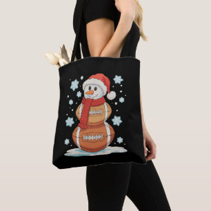 Christmas Football Snowman Holiday Sports Xmas Tote Bag