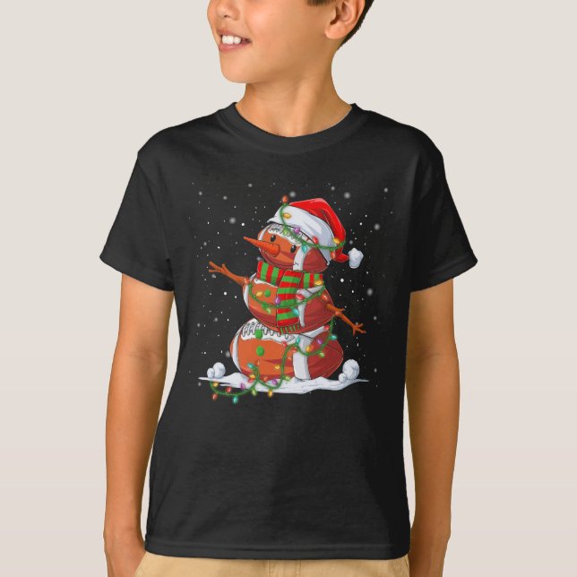 Christmas Football Snowman Kids Football Christmas T-Shirt (Front)