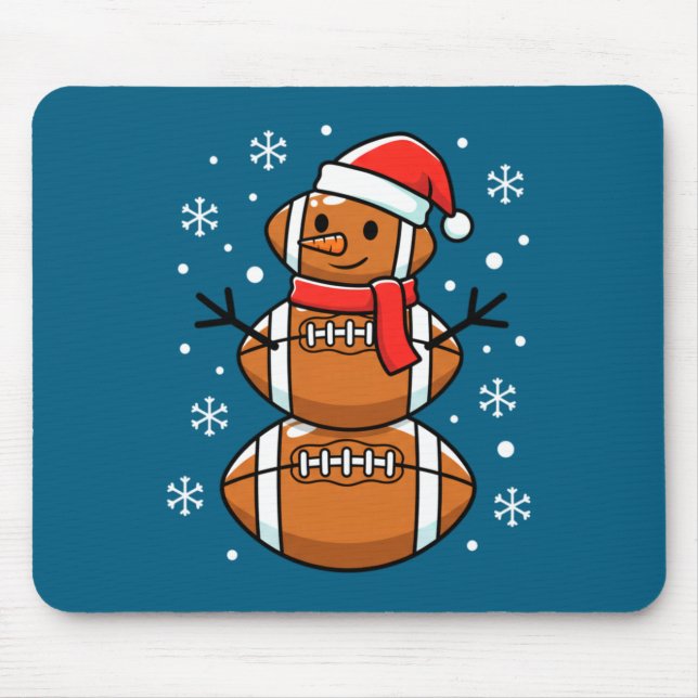 Christmas Football Snowman Santa Hat Funny Xmas Fo Mouse Pad (Front)