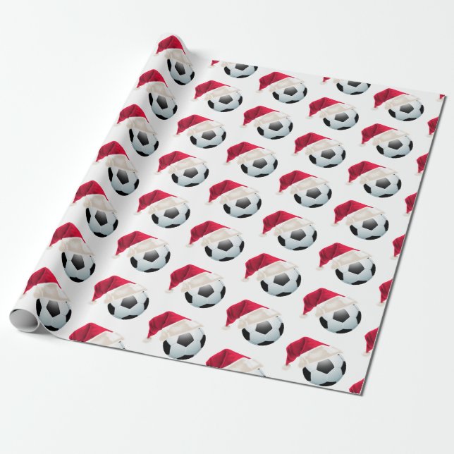 Christmas Football Soccer Funny Santa Holiday Wrapping Paper (Unrolled)