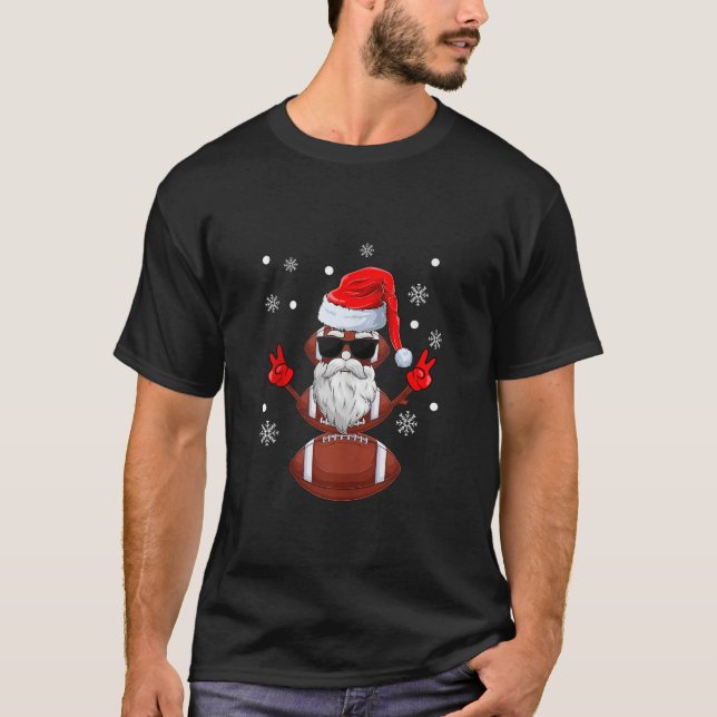 Christmas Football Team Player Santa Hat Funny Xma T-Shirt (Front)