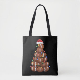 Christmas Football Tree Santa Hat Sports Team Xmas Tote Bag