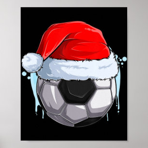 Christmas Football Xmas Soccer Ball in Santa Clau Poster