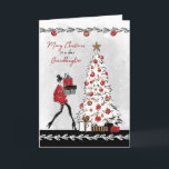 Christmas for Granddaughter Stylish Lady Card<br><div class="desc">Modern Christmas card for granddaughter,  featuring a stylish lady dressed in red with high heels carrying gifts towards a pretty white decorated Christmas tree. Graphics courtesy of Crave Designs.</div>