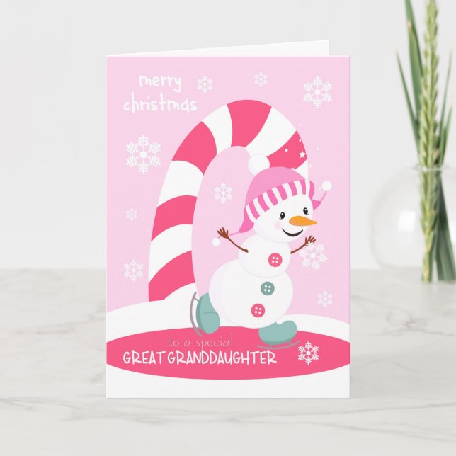 Christmas for Great Granddaughter Snowman Holiday Card (Front)