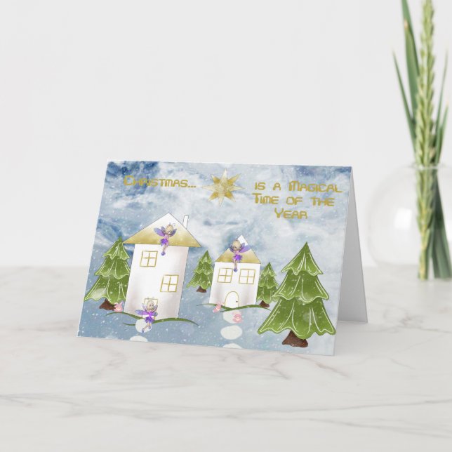 Christmas for Kids with Fairy's Houses Trees Snow Holiday Card (Front)