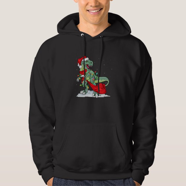 Christmas for men women kids Santa Dinosaur Hoodie (Front)